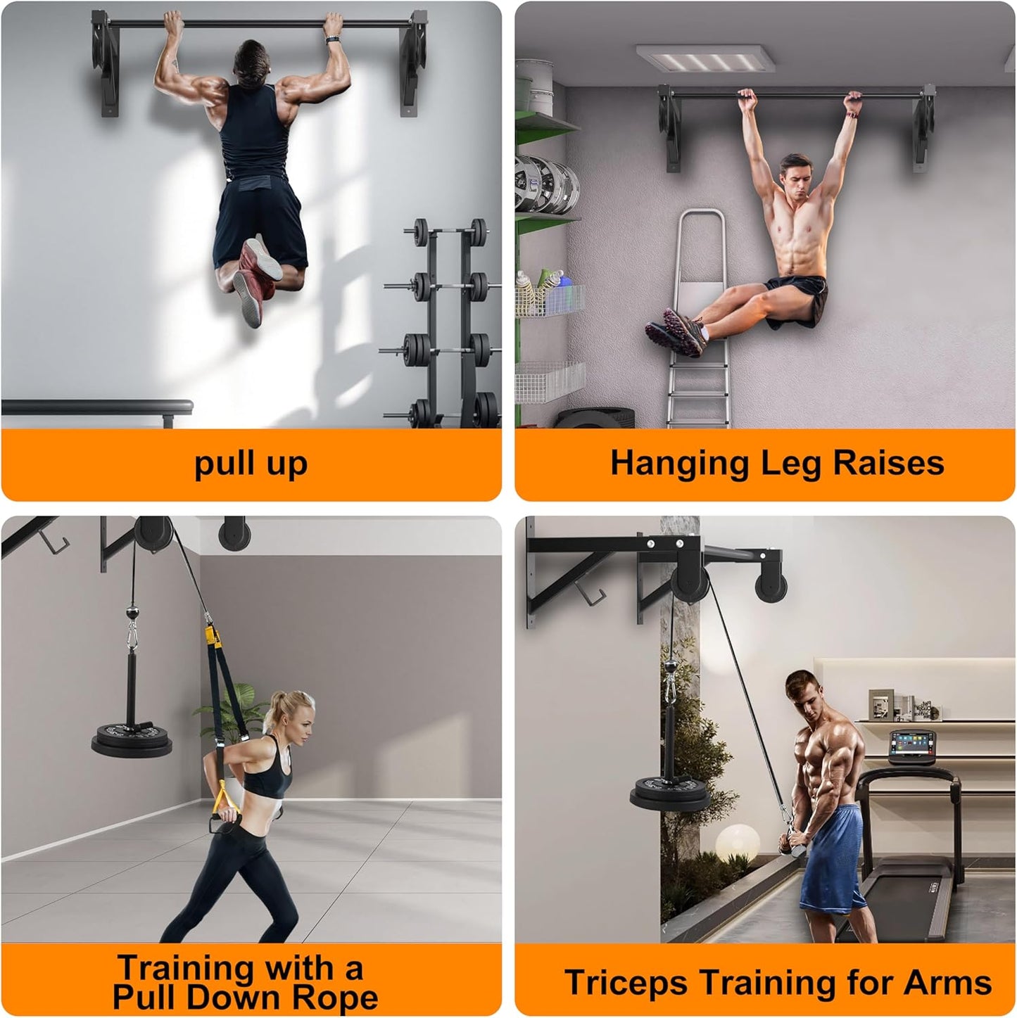 Heavy Duty Wall Mounted 600 Lbs Pull up Bar with Pulley System