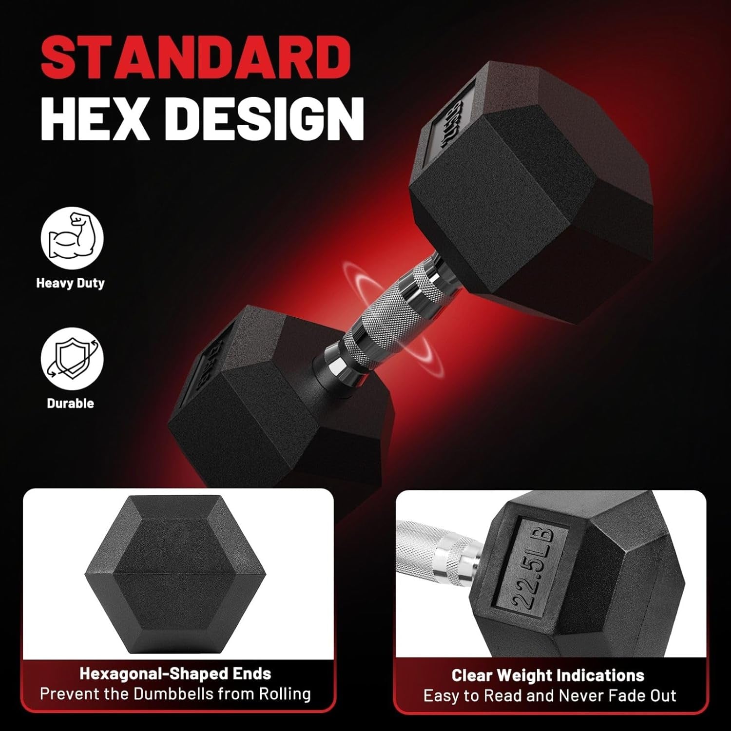 HEX Rubber Encased Home Gym Dumbbell Set 2.5-125Lb