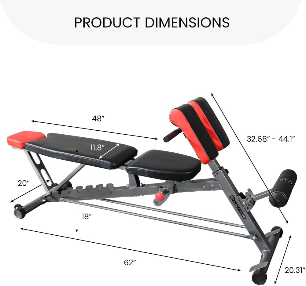 Multi-Functional FID Weight Bench for Comprehensive Full-Body Workouts – Hyper Back Extension, Roman Chair, Adjustable Ab Sit-Up Bench, Incline/Decline Bench, and Flat Bench