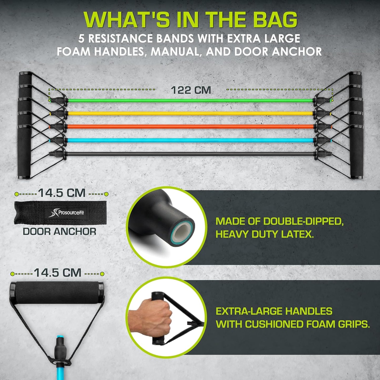 Stackable Resistance Bands with Door Anchor and Exercise Guide, 8-12 LB, Durable Fitness Tubes for Comprehensive Home Workouts