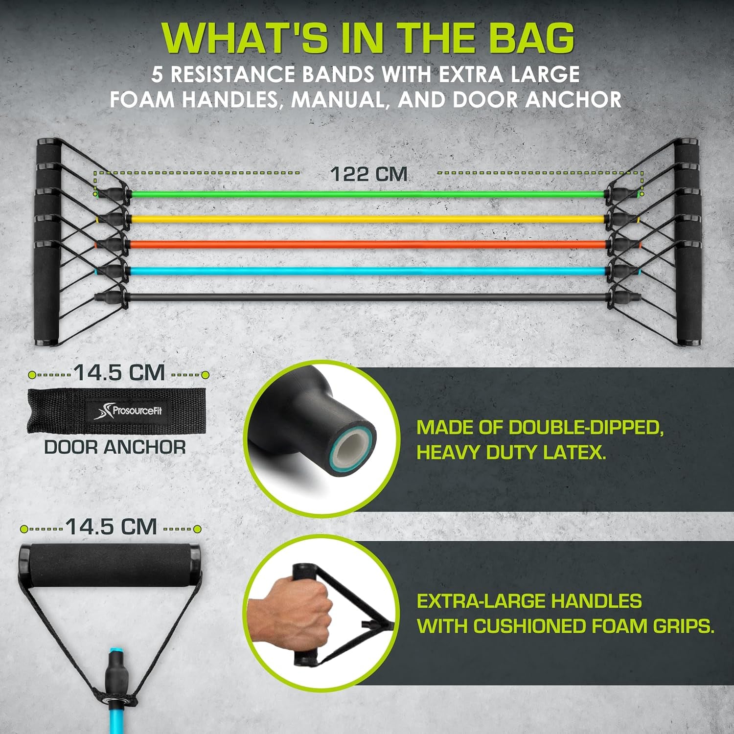 Stackable Resistance Bands with Door Anchor and Exercise Guide, 8-12 LB, Durable Fitness Tubes for Comprehensive Home Workouts