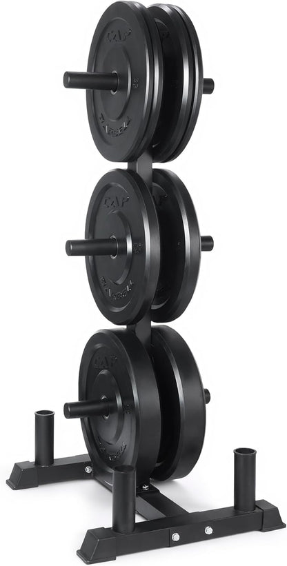 Home Gym 2-Inch Olympic Bumper Plate Weight Set with 6 Post Rack