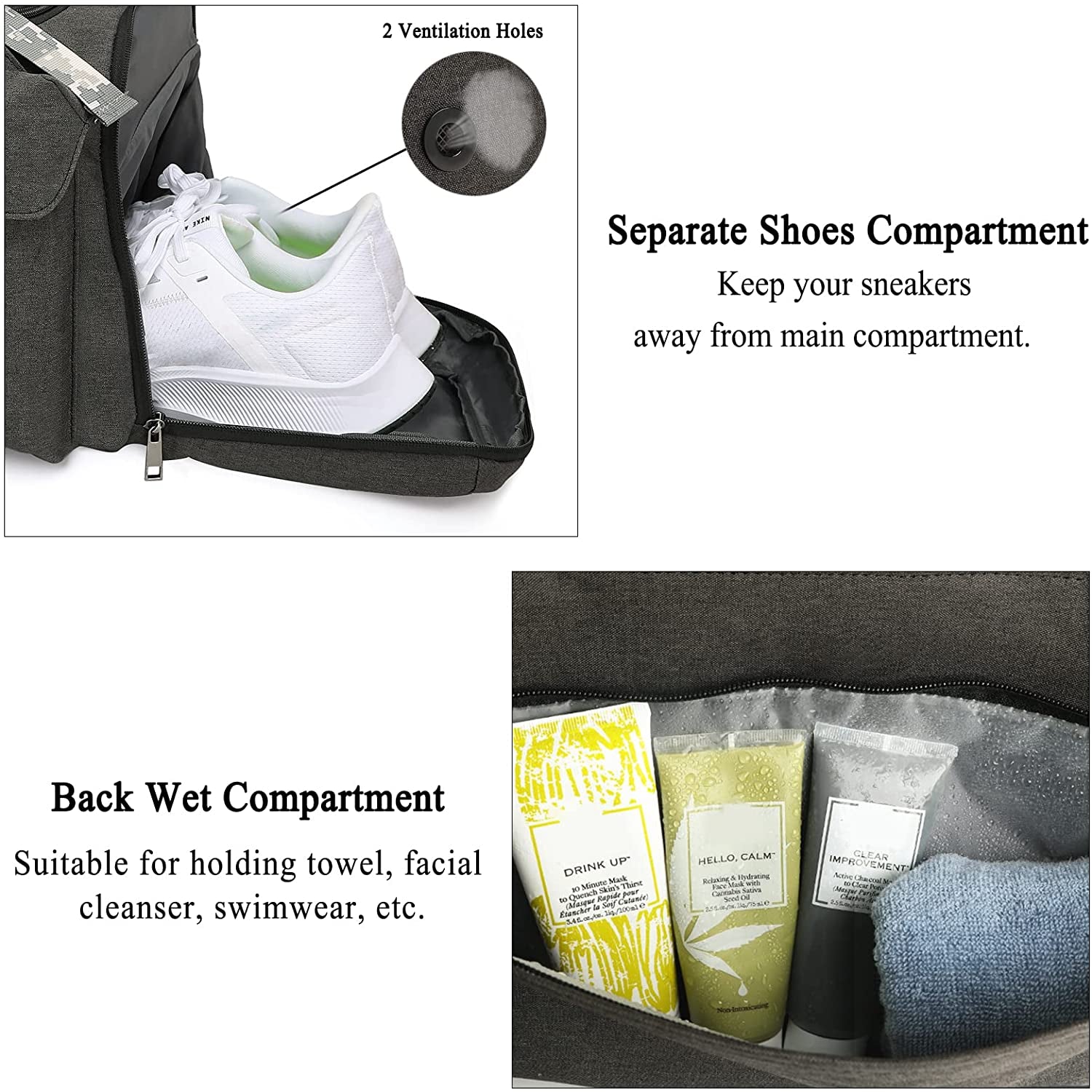 Gym Bags for Men Gym Duffle Bag Backpack 3-Way Sports Duffel Bags for Men with Shoe Compartment & Wet Pocket