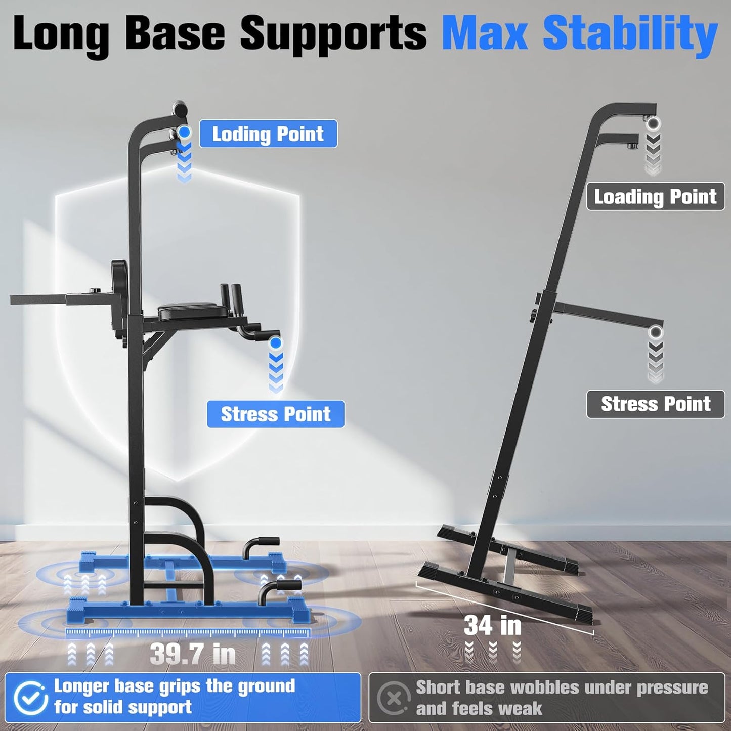 Power Tower 450LBS Stable Home Gym Pull Up Bar Station