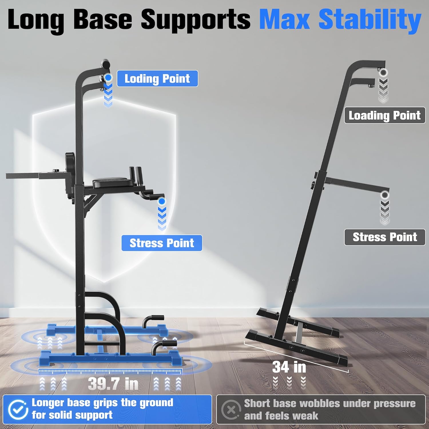 Power Tower 450LBS Stable Home Gym Pull Up Bar Station