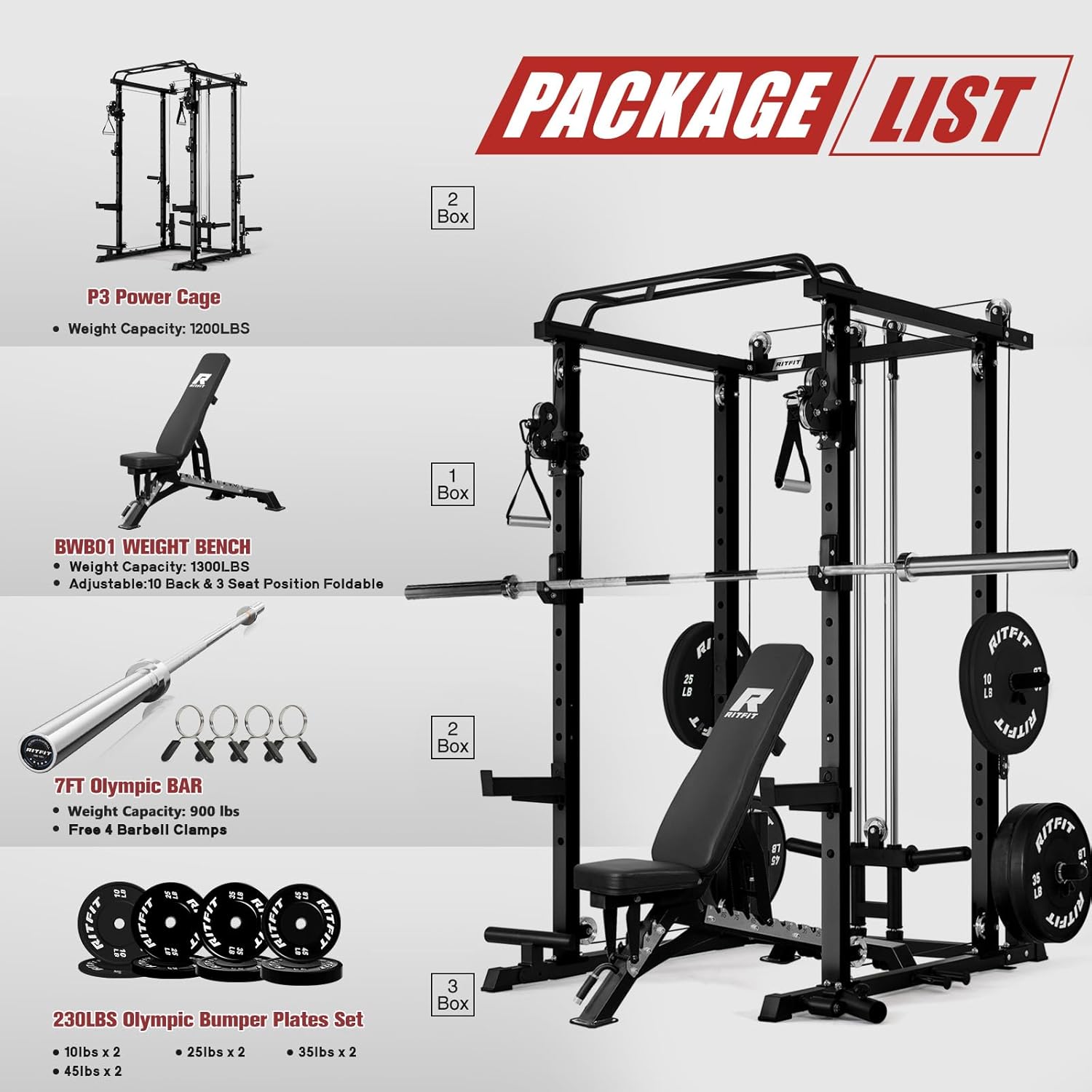 Multi-Function Home Gym Squat Rack Power Cage PPC-P3 with Cable Crossover System