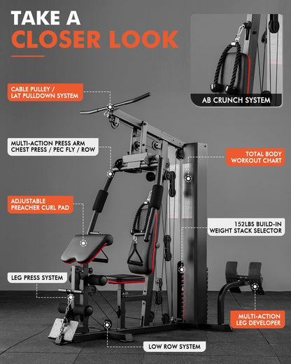 Home Gym Full Body Multifunctional Workout Station with 150LBS Weight Stack