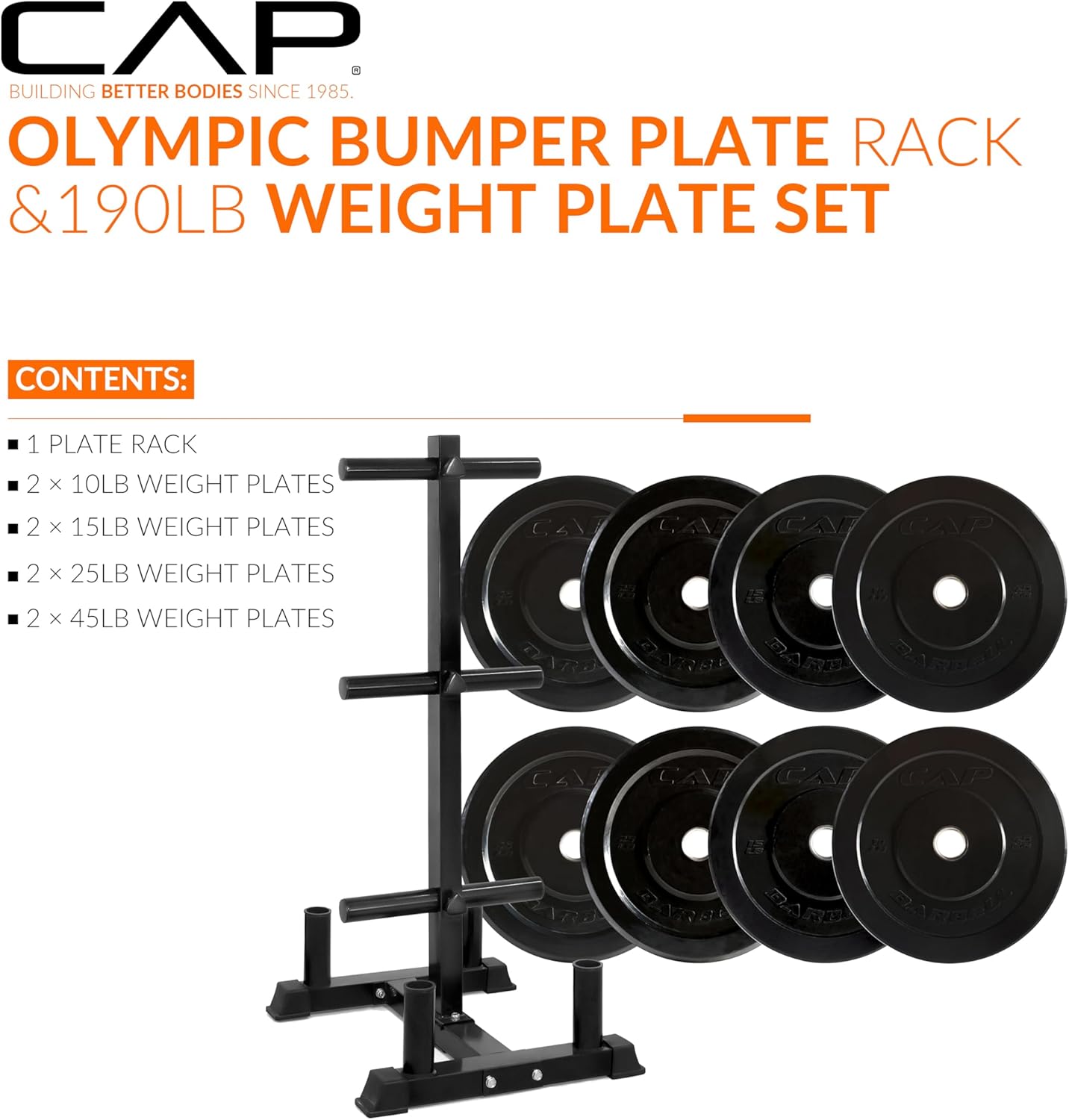 Home Gym 2-Inch Olympic Bumper Plate Weight Set with 6 Post Rack