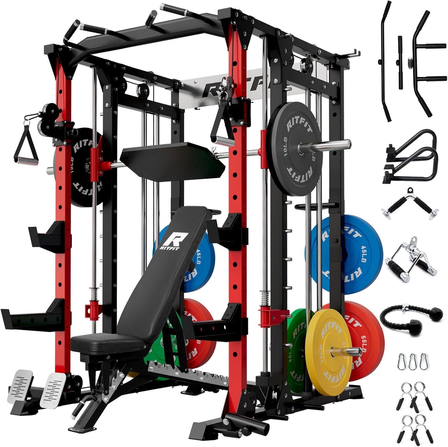 Buffalo Smith Machine Home Gym Power Cage with Lat-Pull down System