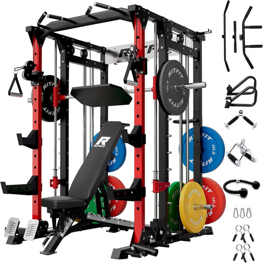 Buffalo Smith Machine Home Gym Power Cage with Lat-Pull down System