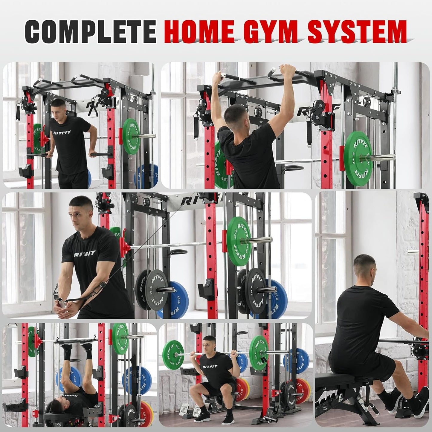 Buffalo Smith Machine Home Gym Power Cage with Lat-Pull down System