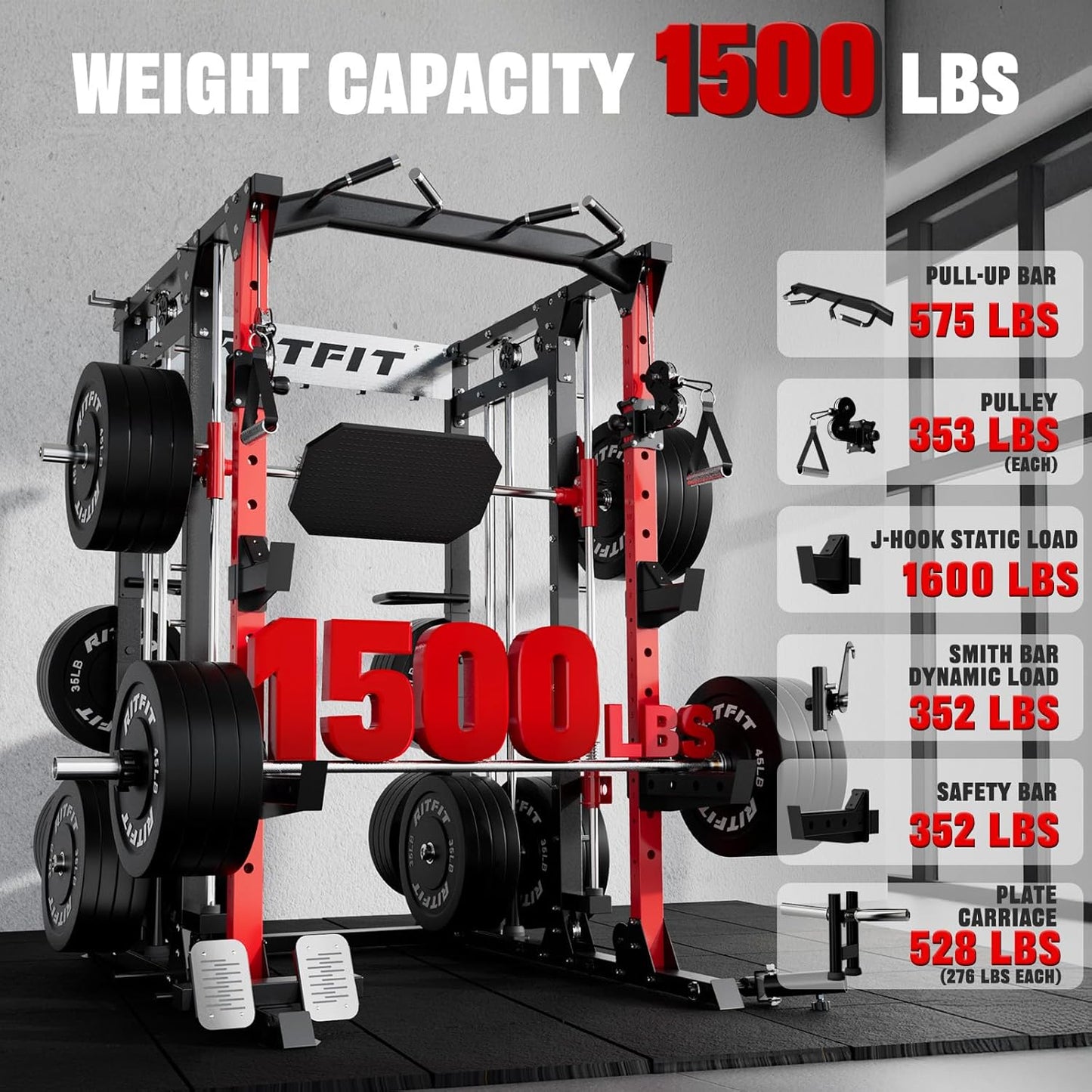 Buffalo Smith Machine Home Gym Power Cage with Lat-Pull down System