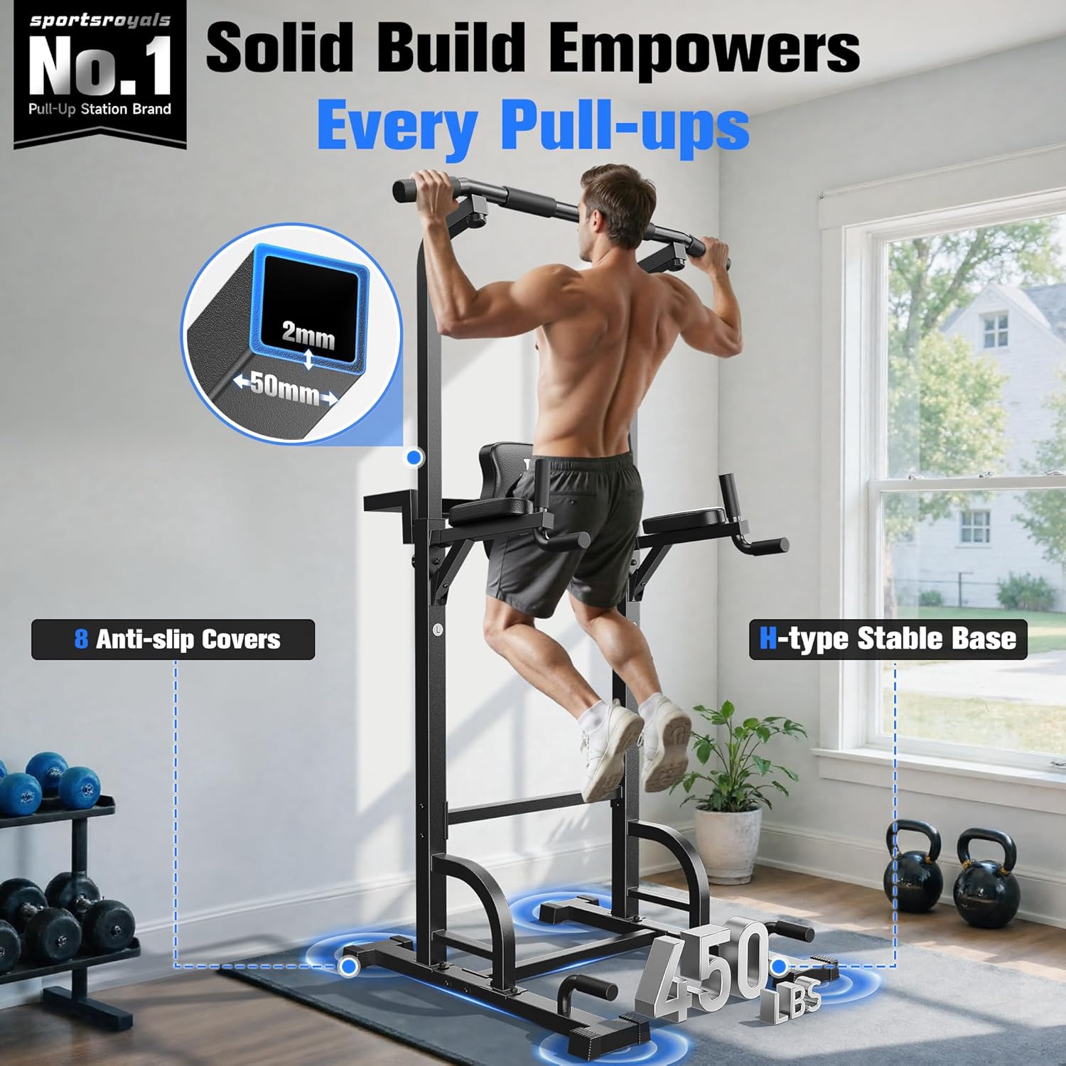 Power Tower 450LBS Stable Home Gym Pull Up Bar Station