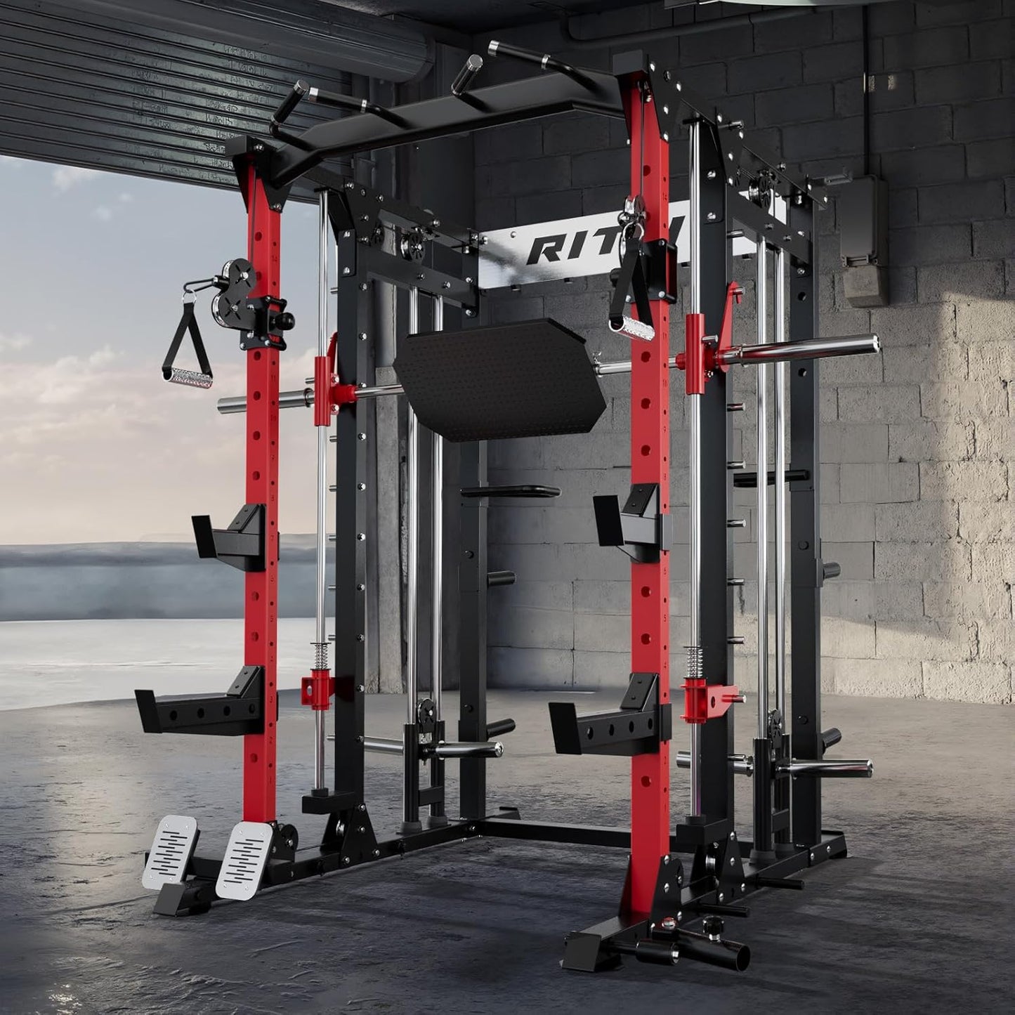 Buffalo Smith Machine Home Gym Power Cage with Lat-Pull down System