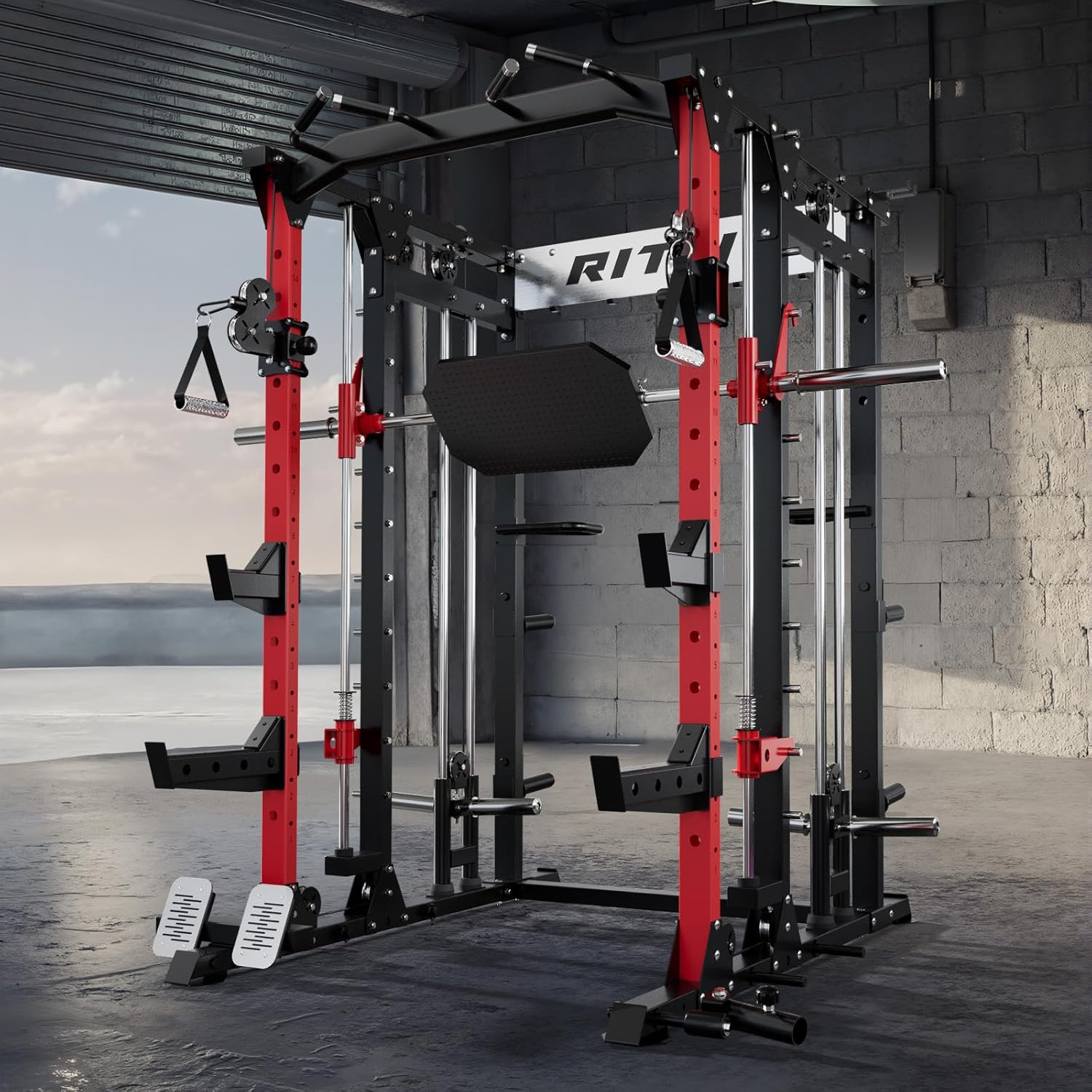 Buffalo Smith Machine Home Gym Power Cage with Lat-Pull down System