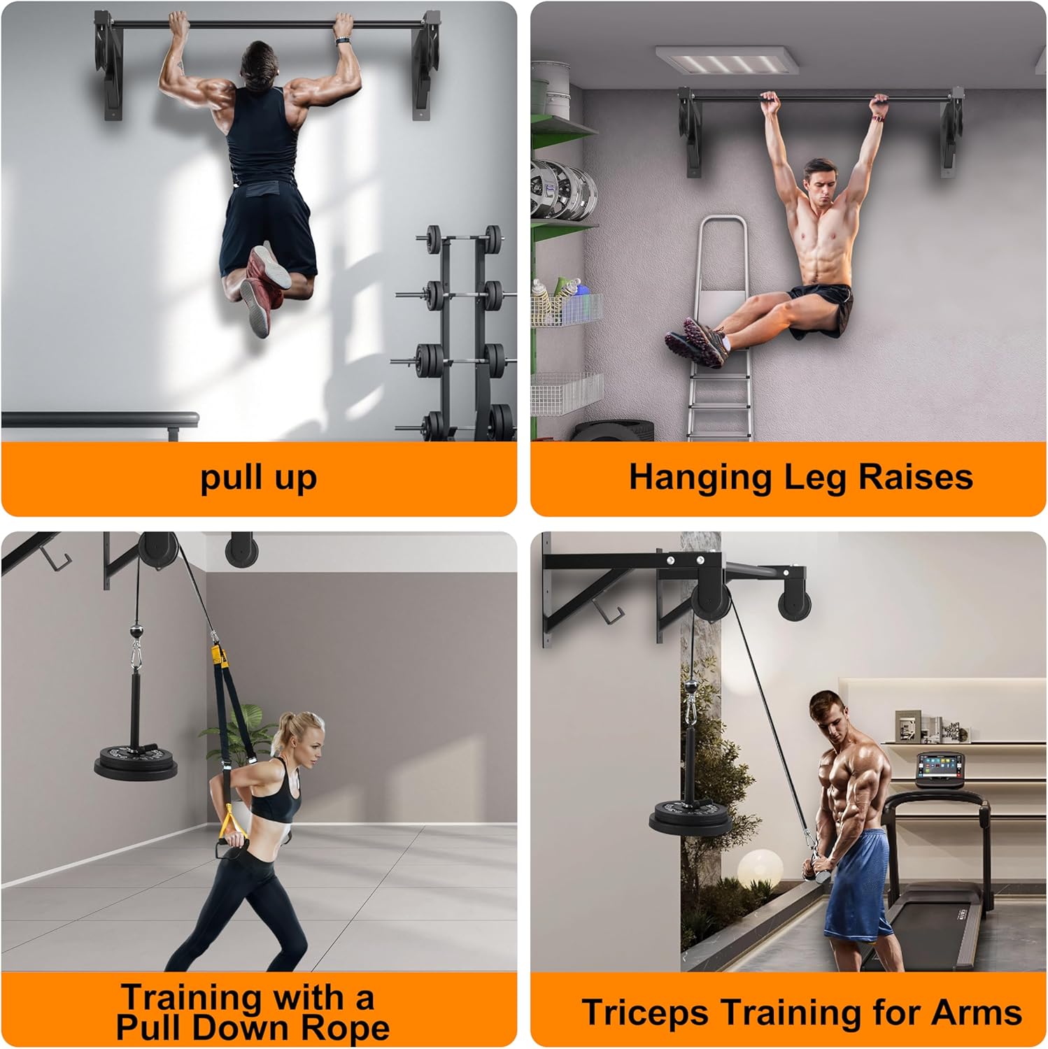 Heavy Duty Wall Mounted 600 Lbs Pull up Bar with Pulley System