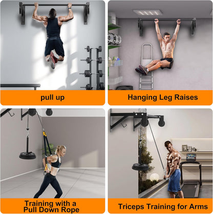 Heavy Duty Wall Mounted 600 Lbs Pull up Bar with Pulley System