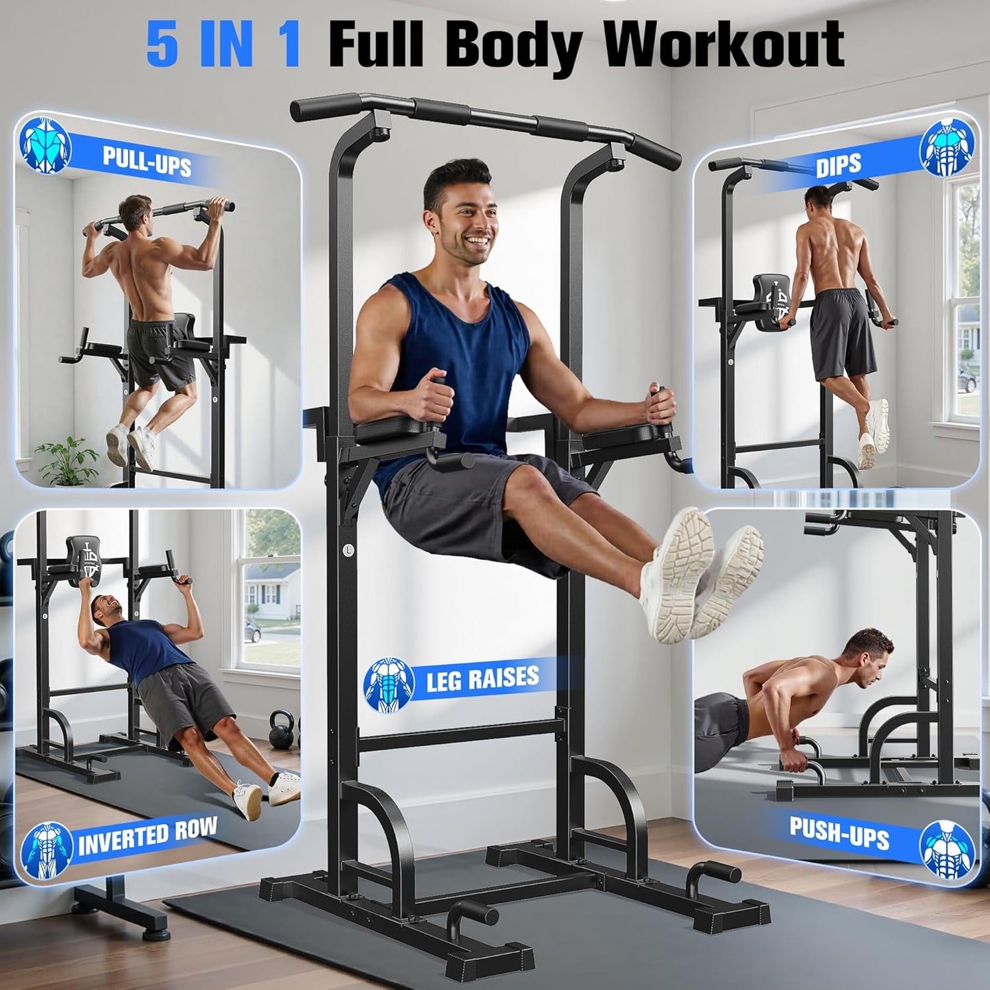 Power Tower 450LBS Stable Home Gym Pull Up Bar Station