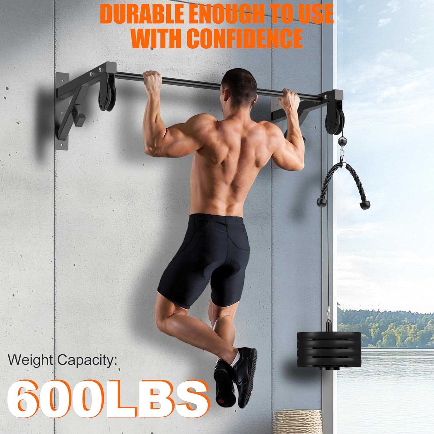 Heavy Duty Wall Mounted 600 Lbs Pull up Bar with Pulley System