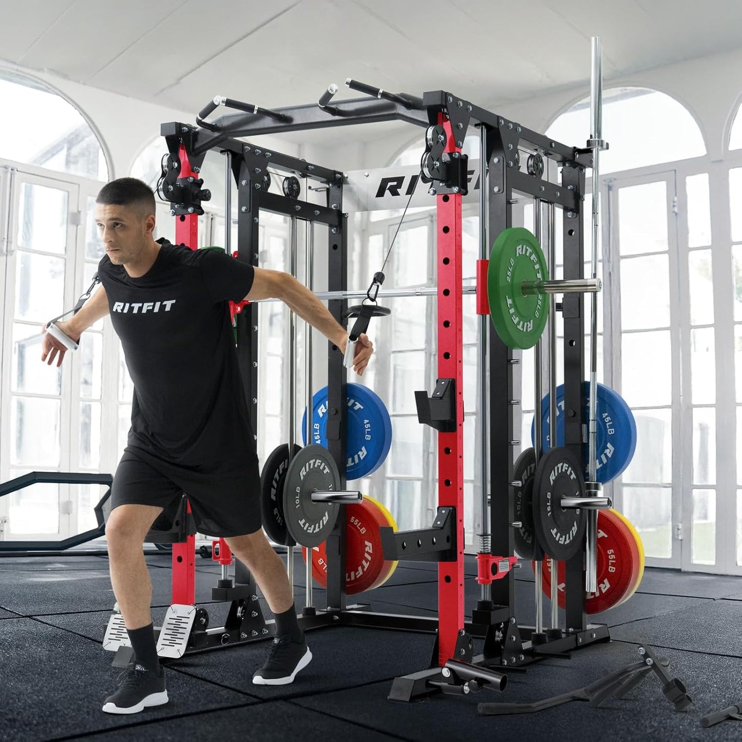Buffalo Smith Machine Home Gym Power Cage with Lat-Pull down System
