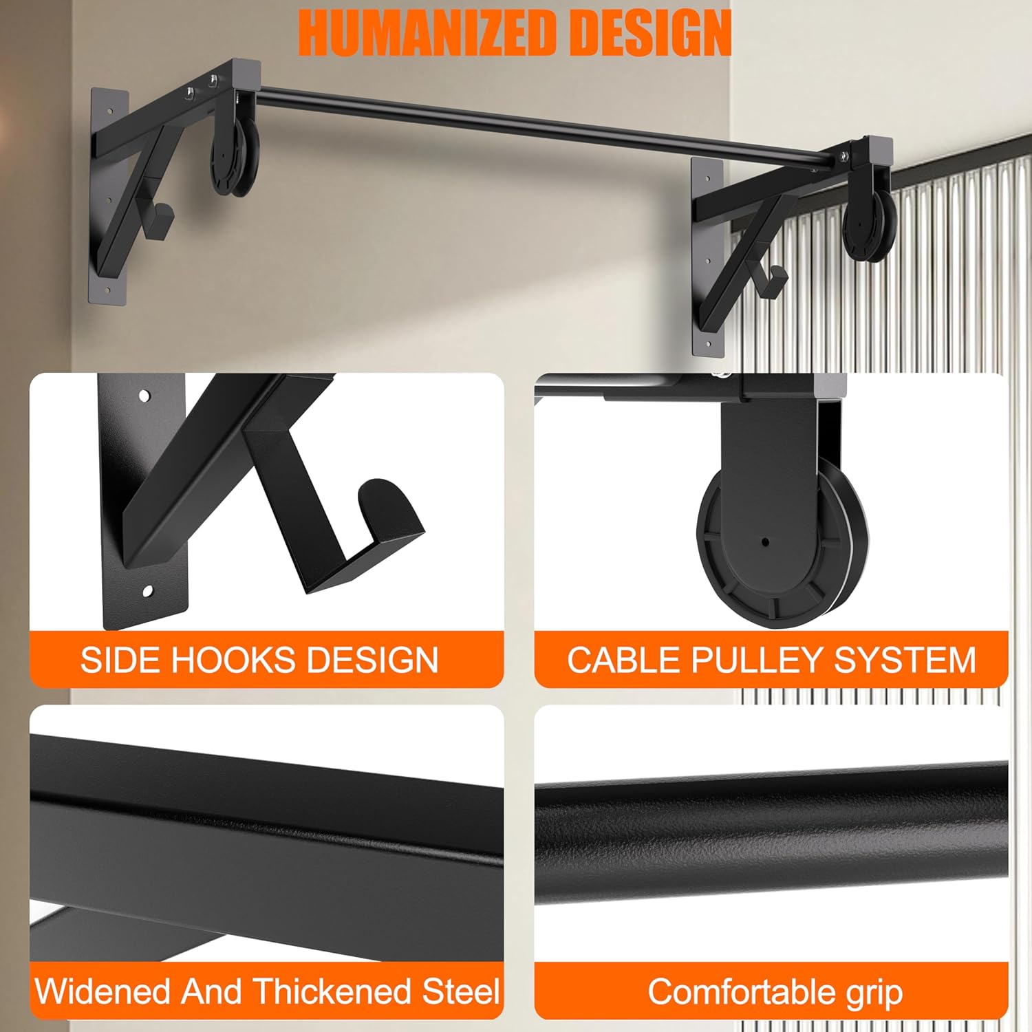 Heavy Duty Wall Mounted 600 Lbs Pull up Bar with Pulley System
