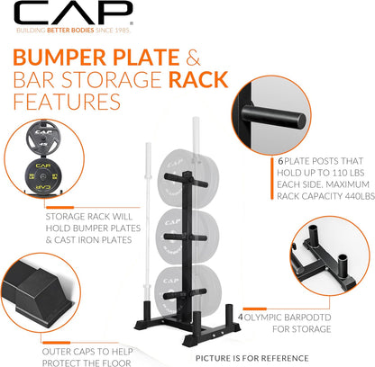 Home Gym 2-Inch Olympic Bumper Plate Weight Set with 6 Post Rack