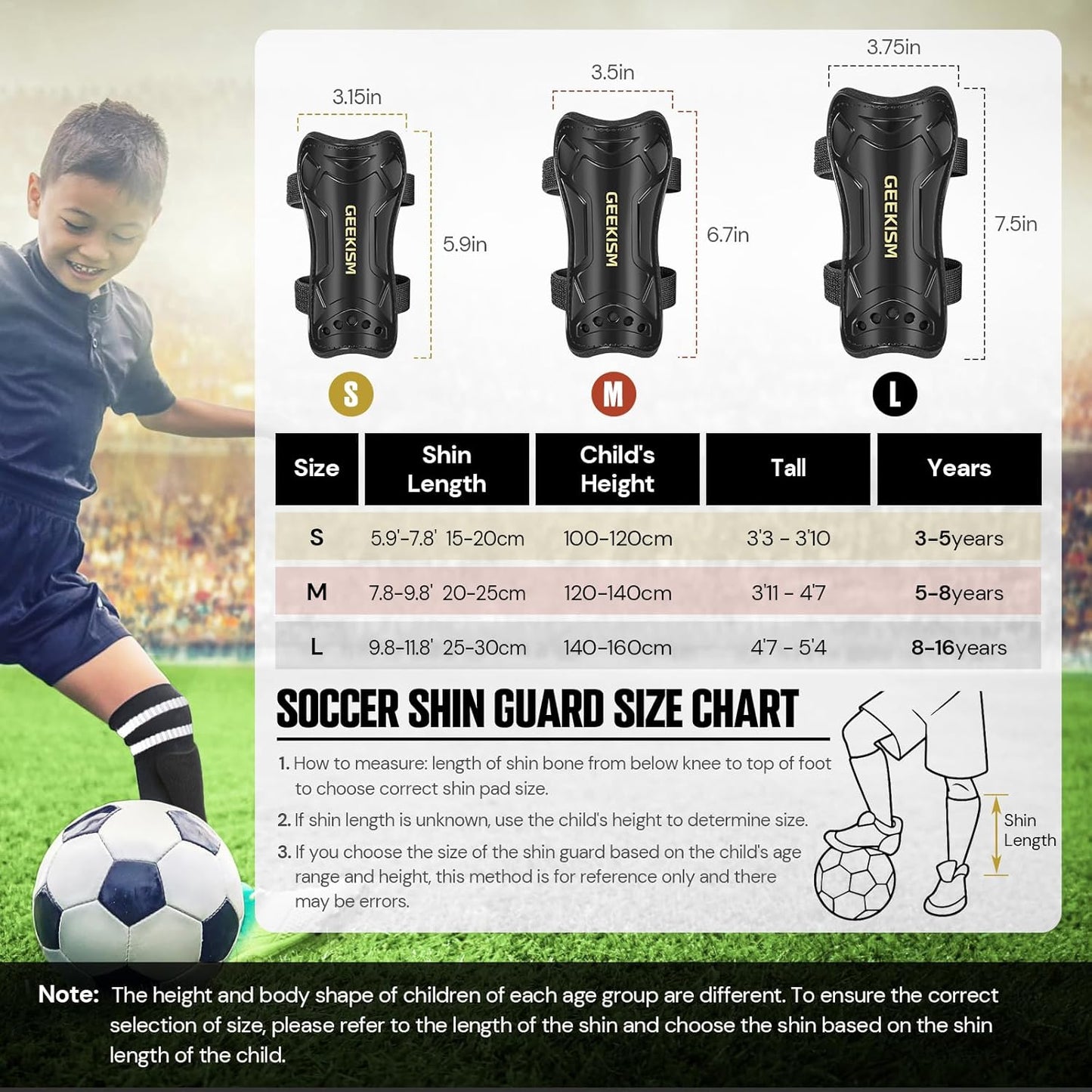 Geekism Protective Soccer Shin Guards for Youth