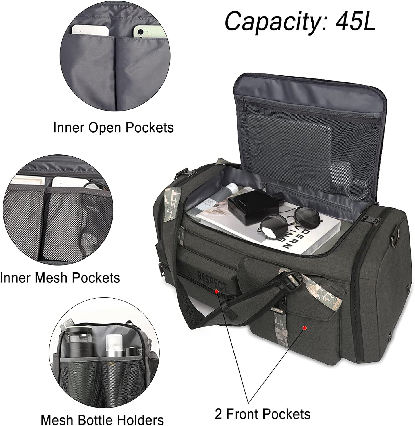 Gym Bags for Men Gym Duffle Bag Backpack 3-Way Sports Duffel Bags for Men with Shoe Compartment & Wet Pocket