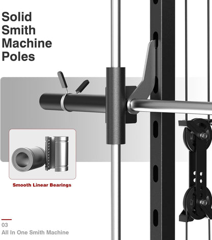 Smith Machine Multi Function Home Gym System with Weight Stacks