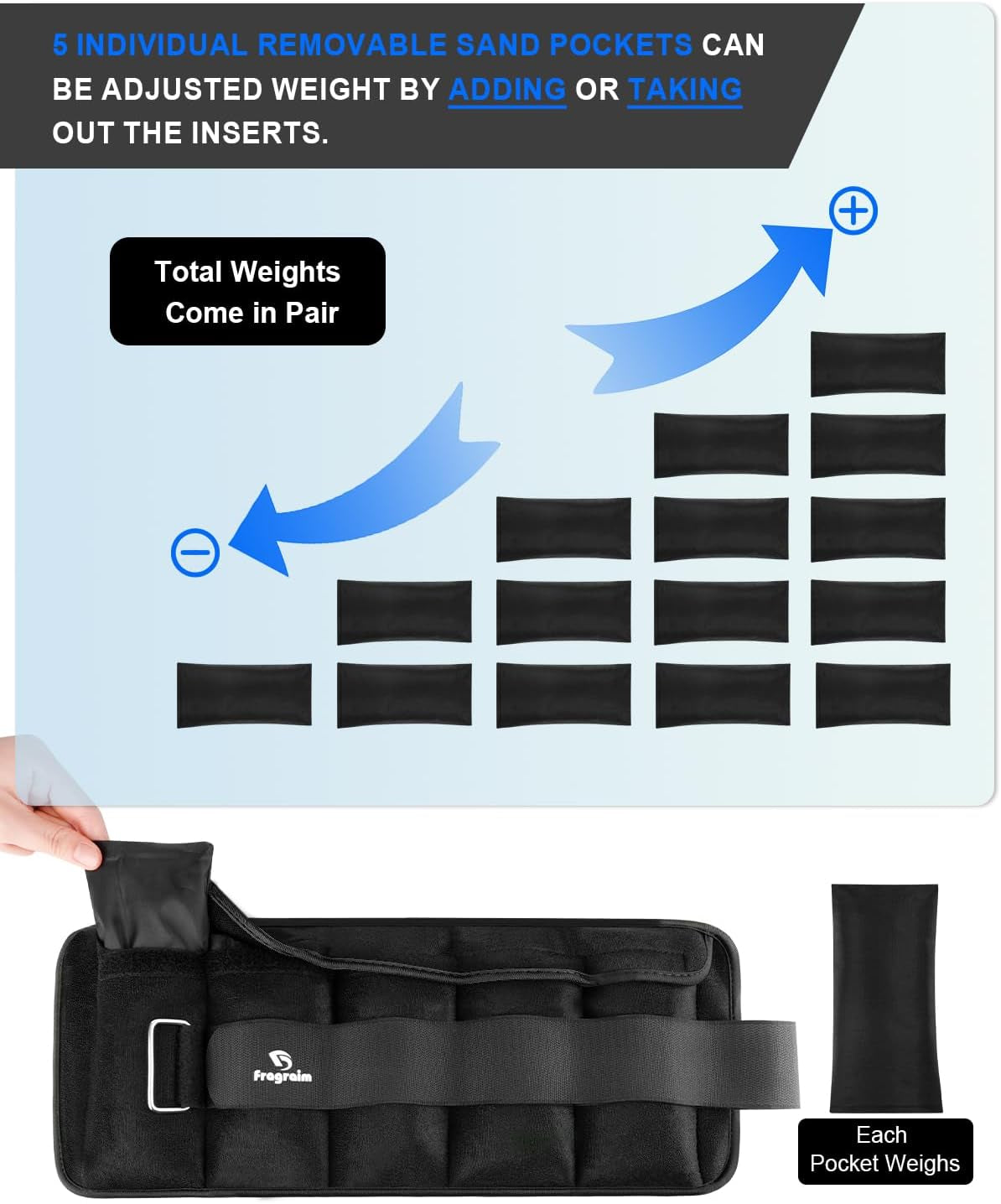 Adjustable Ankle Weights with Removable Weights, Available in Pairs (1-20 lbs) for Jogging, Gymnastics, Aerobics, and Physical Therapy