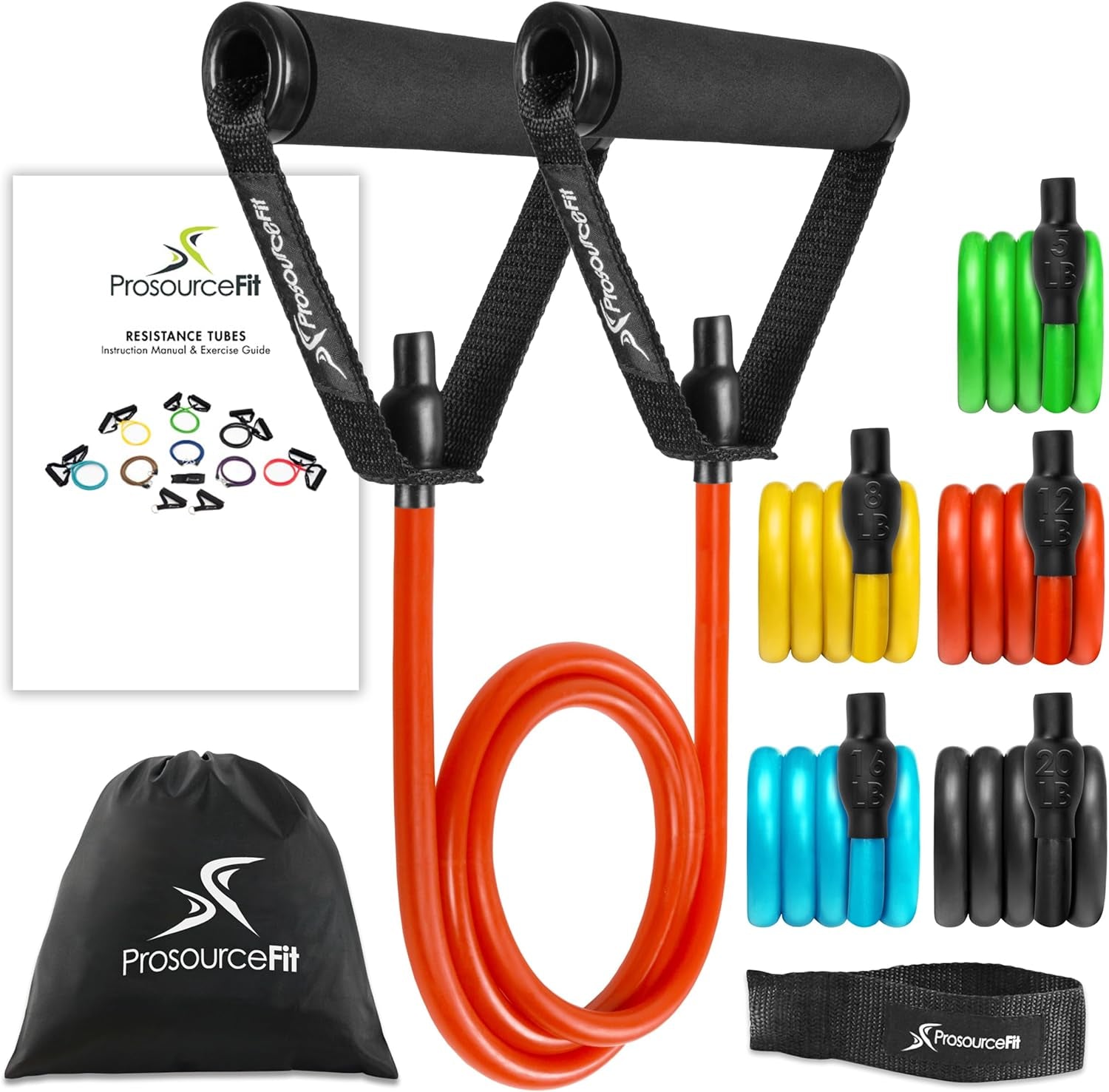 Stackable Resistance Bands with Door Anchor and Exercise Guide, 8-12 LB, Durable Fitness Tubes for Comprehensive Home Workouts