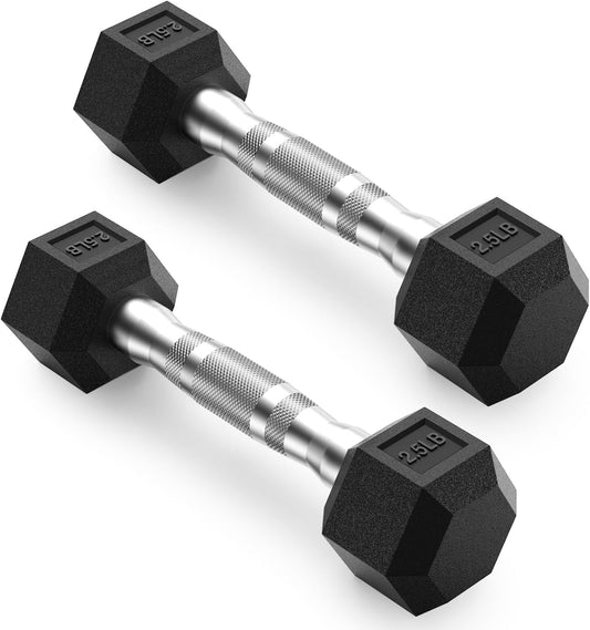 HEX Rubber Encased Home Gym Dumbbell Set 2.5-125Lb